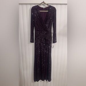 Xscape Purple Sequin Long Sleeve Dress